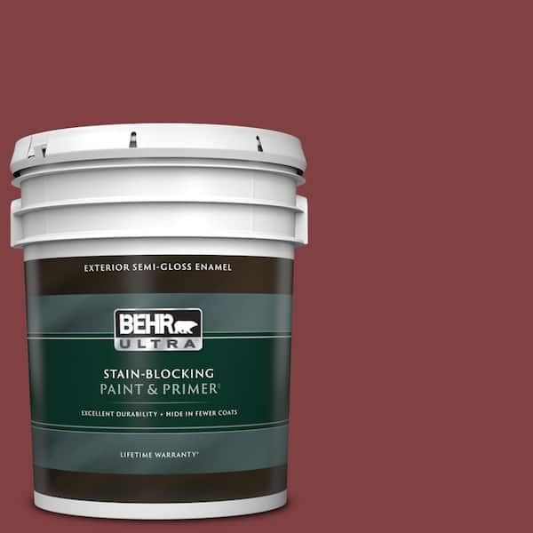 BEHR ULTRA 5 gal. #S-H-130 Red Red Wine Semi-Gloss Enamel Exterior Paint & Primer