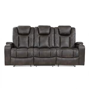 Hazen 83 in. W Straight Arms Faux Leather Rectangle Power Double Reclining Sofa with Power Headrests in. Brownish Gray