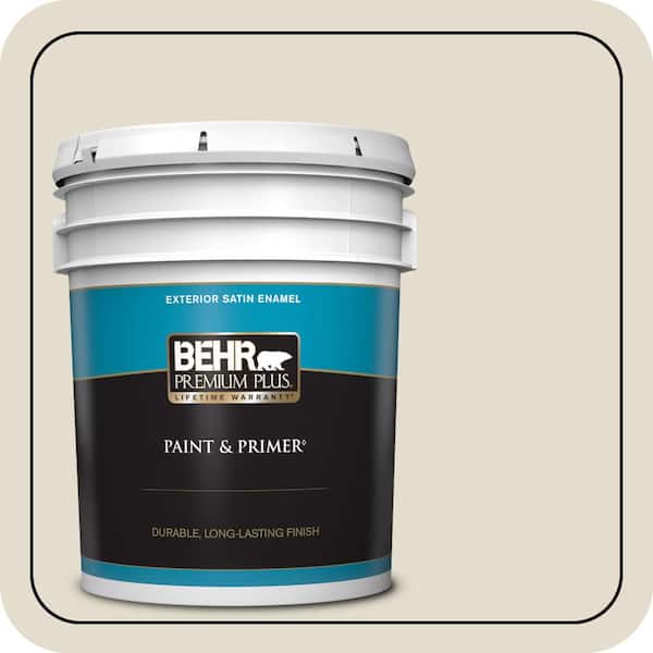 BEHR PREMIUM PLUS 5 gal. #MQ3-40 Varnished Ivory Satin Enamel Exterior Paint & Primer