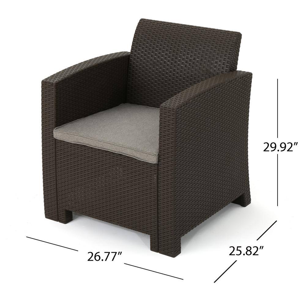 Set of 2 Brown Plastic Lounge Chairs with Mixed Beige Cushions