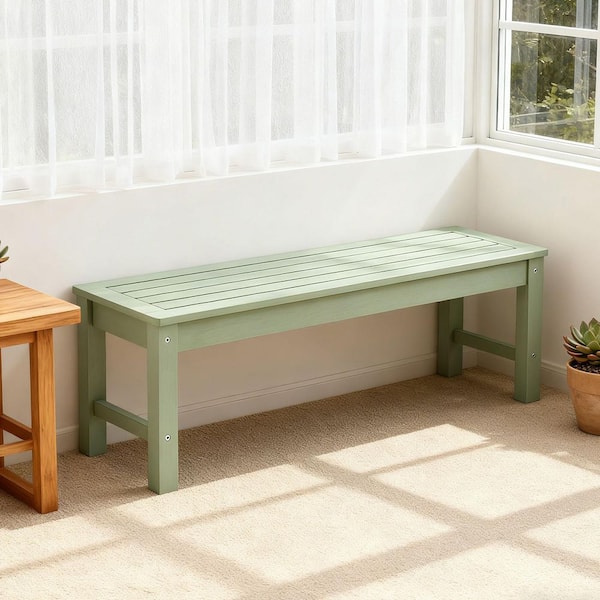4 ft. Outdoor Patio All-Weather Fade Resistant Plastic Backless Garden Bench Ottoman in Green