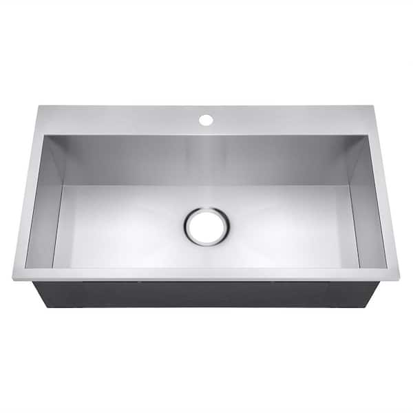 AKDY Handmade Drop-in Stainless Steel 30 in. x 18 in. x 9 in. 1-Hole Single Bowl Kitchen Sink in Brushed Finish