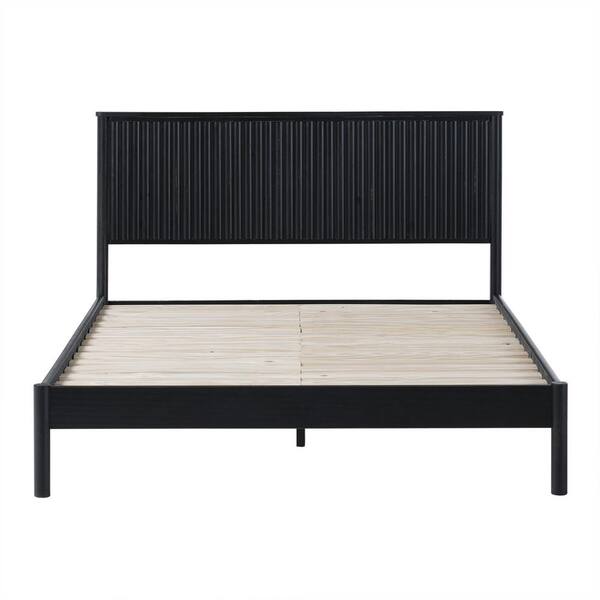 Welwick Designs Modern Black Solid Wood Frame Queen Platform Bed with Unique Reeded Design Headboard HD10029 The Home Depot