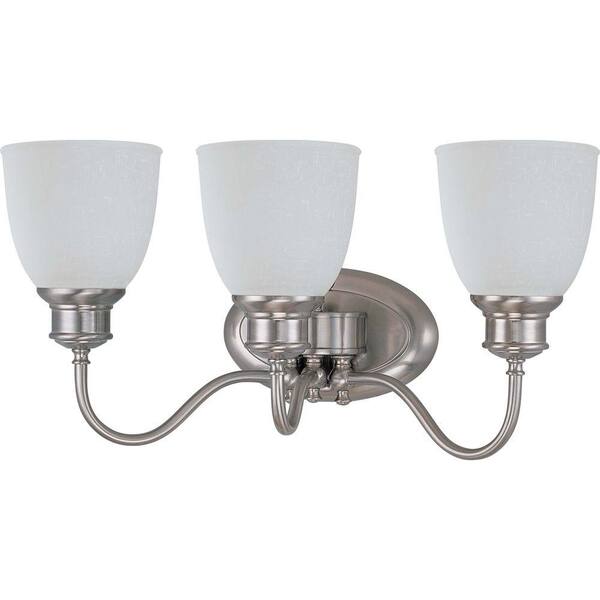 Glomar 3-Light Brushed Nickel Vanity Light with Frosted Linen Glass