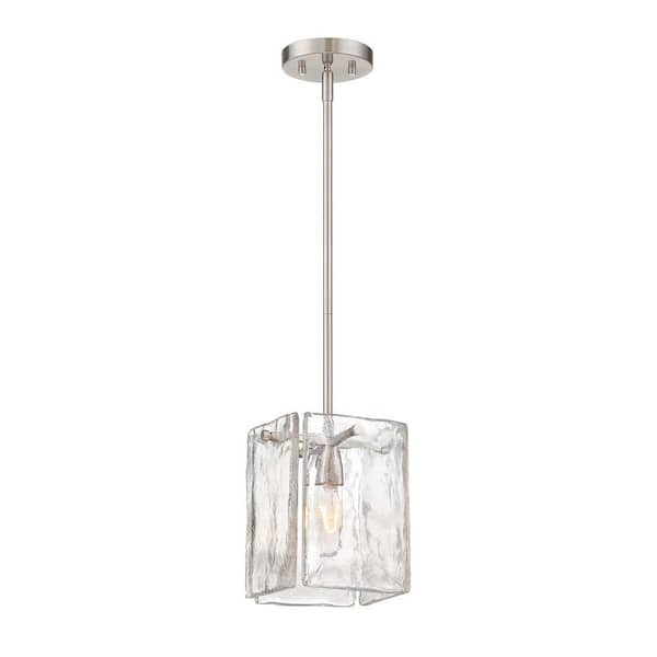 Madison Square 60-Watt 1-Light Satin Platinum Transitional Mini Pendant Light with Clear Artisan Glass Shade