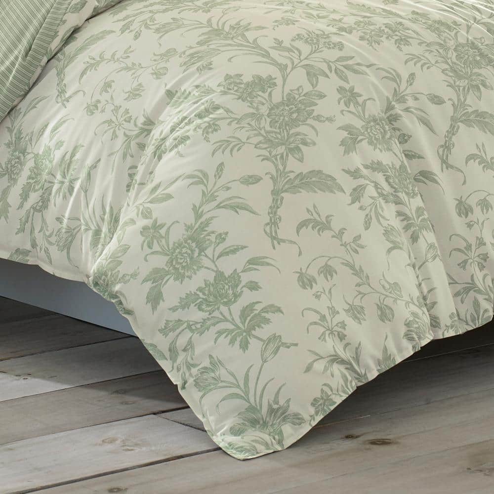 Sage Green Floral Cotton King Duvet Cover Set