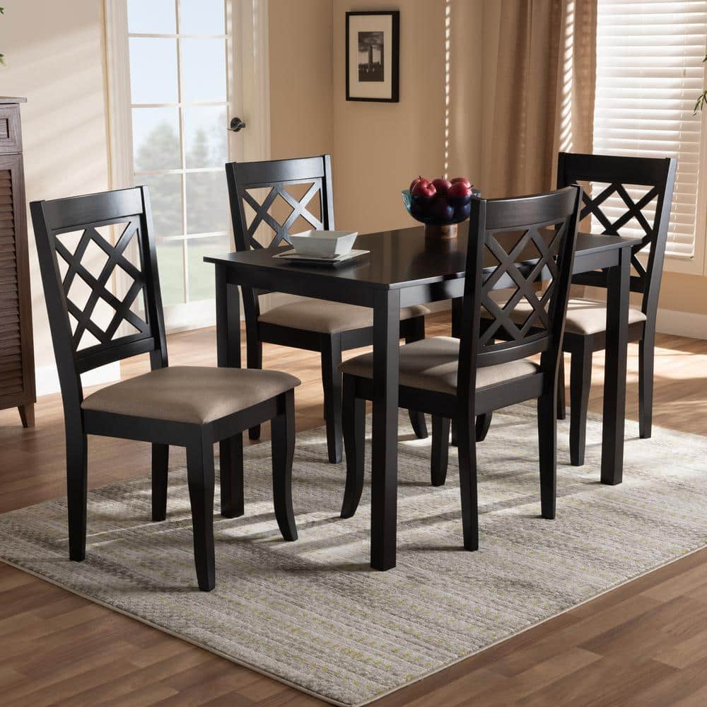 Verner Sand Upholstered Espresso 5-Piece Dining Set with Rubberwood