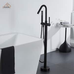 Single-Handle High Arch Floor Mounted Freestanding Tub Faucet with Handshower in Oil Brubbed Bronze