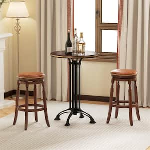 29.5 in. Walnut Brown Backless Rubber Wood Bar Stool with PU Leather Seat (Set of 2)