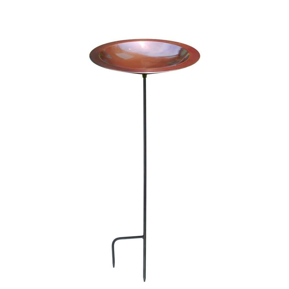 Antique Copper Hammered Birdbath with Metal Stake