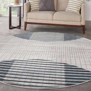 Ivory Blue 8 ft. x 8 ft. Graphic Contemporary Round Astra Machine Washable Area Rug