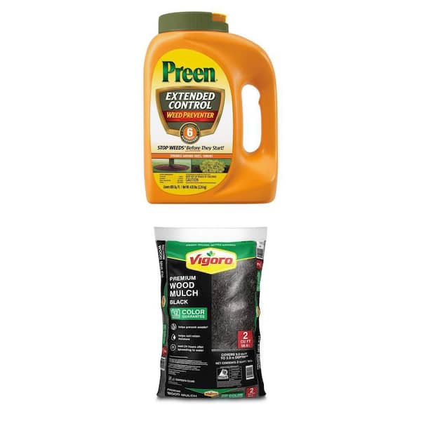 4.93 lbs. Extended Control Weed Preventer and 2 cu. ft. Premium Black Wood Shredded Mulch Combo