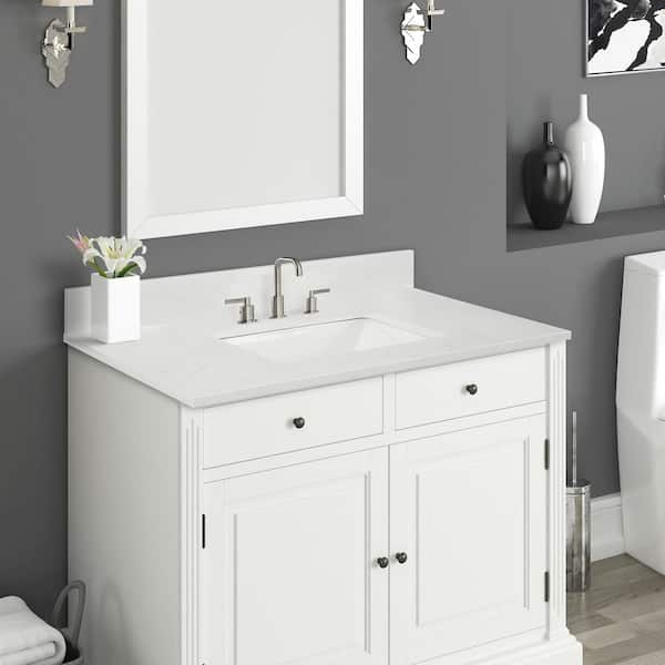 H Quartz Vanity Top In Carrara White, Bath Vanity With Quartz Top