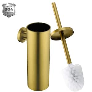 Bathroom Wall-Mounted Toilet Brush and Holder Set in Stainless Steel Brushed Gold