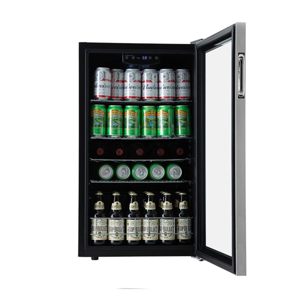 Stainless Steel 105-Can Beverage Cooler with Reversible Glass Door