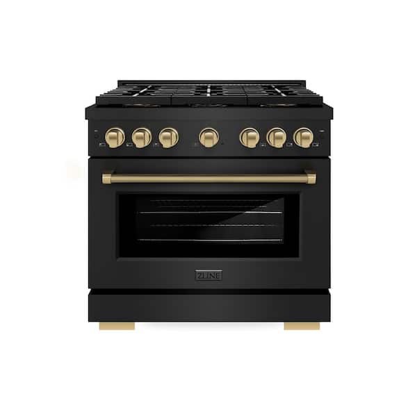 Autograph Edition 36 in. Black Stainless Paramount Dual Fuel Range with 6 Burner DuoPro Cooktop and Bronze Helix Handle