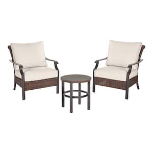 Harper Creek 3-Piece Brown Steel Outdoor Patio Chair Set with CushionGuard Almond Tan Cushions