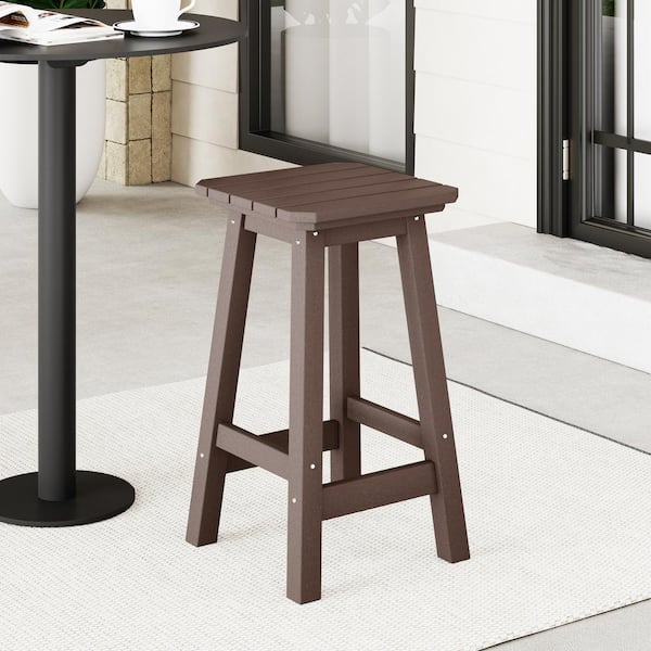 Laguna 24 in. HDPE Plastic All Weather Square Seat Backless Counter Height Outdoor Bar Stool in Dark Bown