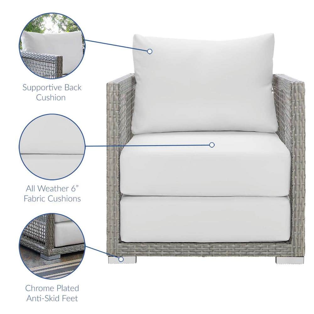 Aura 32" Gray and White Rattan Outdoor Patio Armchair with Cushions