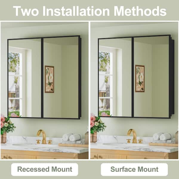 Vela 30 in. W x 30 in. H Rectangular Framed Medicine Cabinet with Mirror, Adjustable Shelves, Recessed or Surface Mount