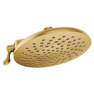 Velocity 2-Spray 8 in. Single Wall Mount Fixed Adjustable Spray Shower Head in Brushed Gold