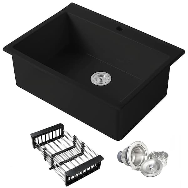 AKDY Black Fireclay 30 in. Single Bowl Drop-in Mount Kitchen Sink