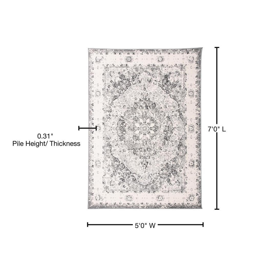 Bohemian Distressed Medallion 5' x 7' Gray Synthetic Area Rug