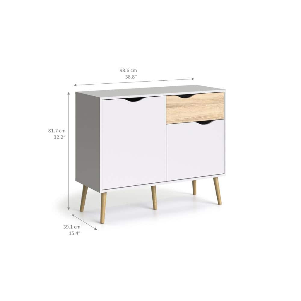Diana 39" White and Oak Scandinavian Sideboard