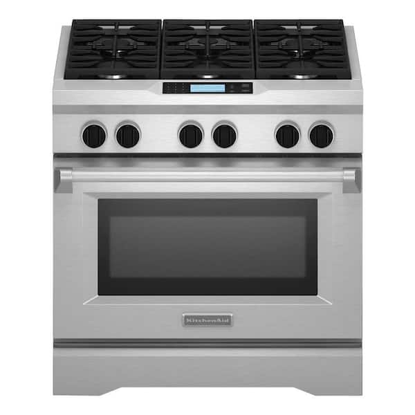 KitchenAid Commercial-Style 36 in. 5.1 cu. ft. Dual Fuel Range with Self-Cleaning Convection Oven in Stainless Steel