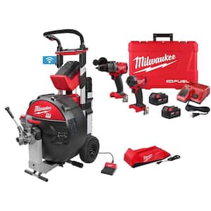 MX FUEL Lithium-Ion Cordless POWERTREDZ Sewer Drum Machine w/M18 FUEL Cordless Hammer Drill and Impact Driver Combo Kit