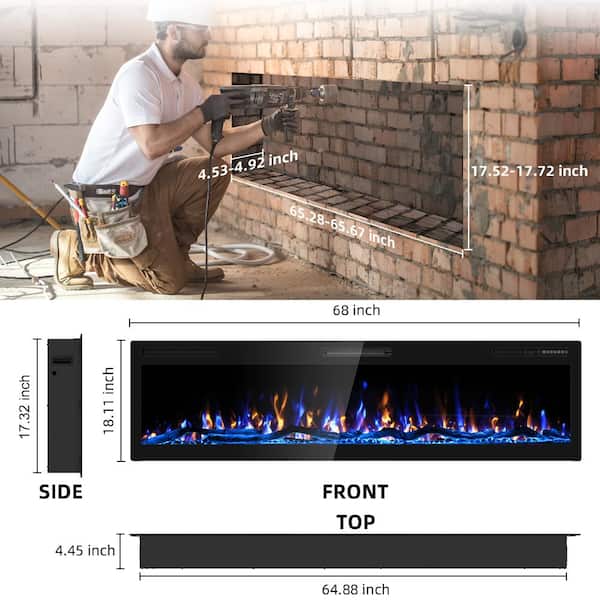 EAG EAG 68 in. Recessed and Wall-Mounted Linear Electric Fireplace