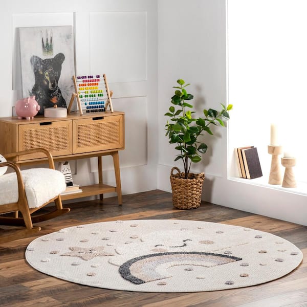 Catlin Sweet Dreams High/Low Kids Beige 6 ft. x 6 ft. Area Rug