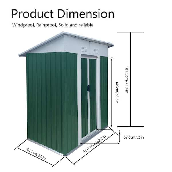 Sudzendf 3 ft. W x 5 ft. D Green Metal Storage Shed with Aluminum