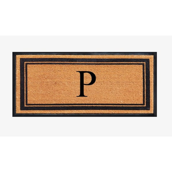 A1 Home Collections A1HC Markham Picture Frame Black/Beige 30 in. x 60 in. Coir and Rubber Flocked Large Outdoor Monogrammed P Door Mat