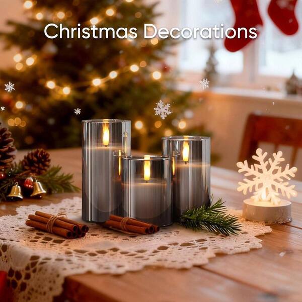 Gray Flameless Battery Operated Candles Set of 3, LED Candles with