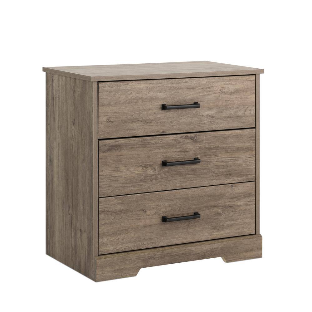 Rustic Gray Oak 3-Drawer Farmhouse Nightstand