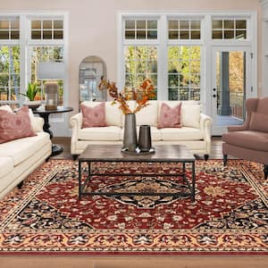 Glendale Red 5 ft. x 8 ft. Abstract Polypropylene Area Rug