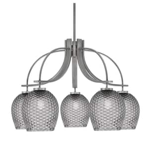 Olympia 18.75 in. 5-Light Graphite Downlight Chandelier Smoke Textured Glass Shade