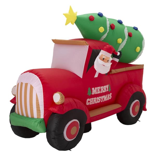 Glitzhome 7 ft. Santa Claus On Pick Up Truck Inflatable Decor