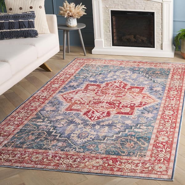 Arizona Blue Green/Rust 9 ft. x 12 ft. Distressed Border Ornate Machine Washable Area Rug