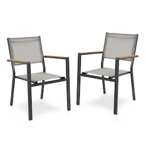 Mackay Gray Stackable Metal Outdoor Dining Chair in Gray Textilene (Set of 2)