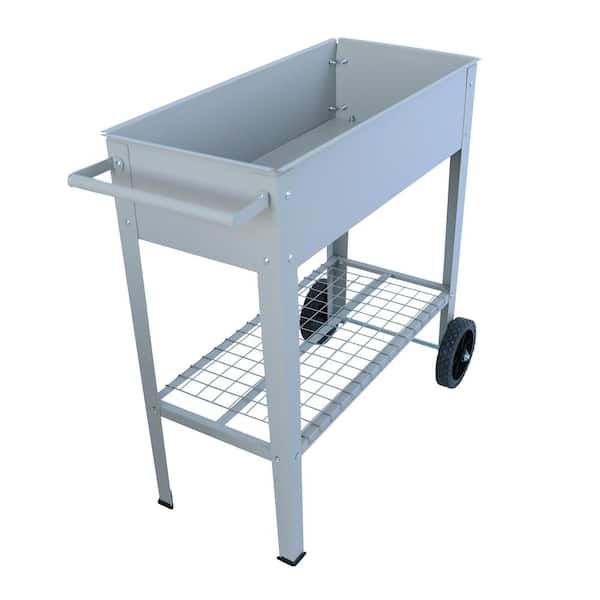Jushua 33 in. x 14 in. x 31.5 in. Elevated Garden Bed, Metal Elevated Outdoor Flowerpot Box, Beige