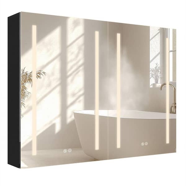 Getpro Ember 40 in. W x 30 in. H Rectangular Black Aluminum Surface Mount Anti-fog Led Bathroom Medicine Cabinet with Mirror