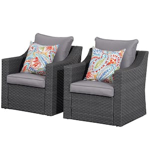 Black 2-Piece Wicker Outdoor Sectional Set with Gray Cushions