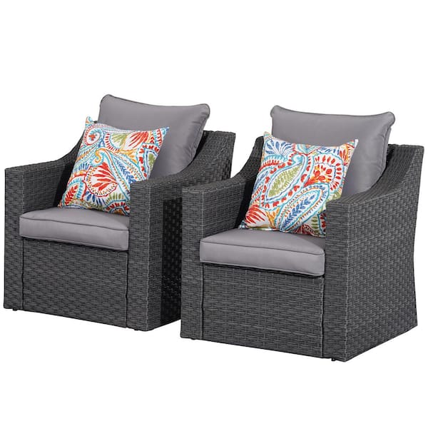 Cesicia Black 2-Piece Wicker Outdoor Sectional Set with Gray Cushions