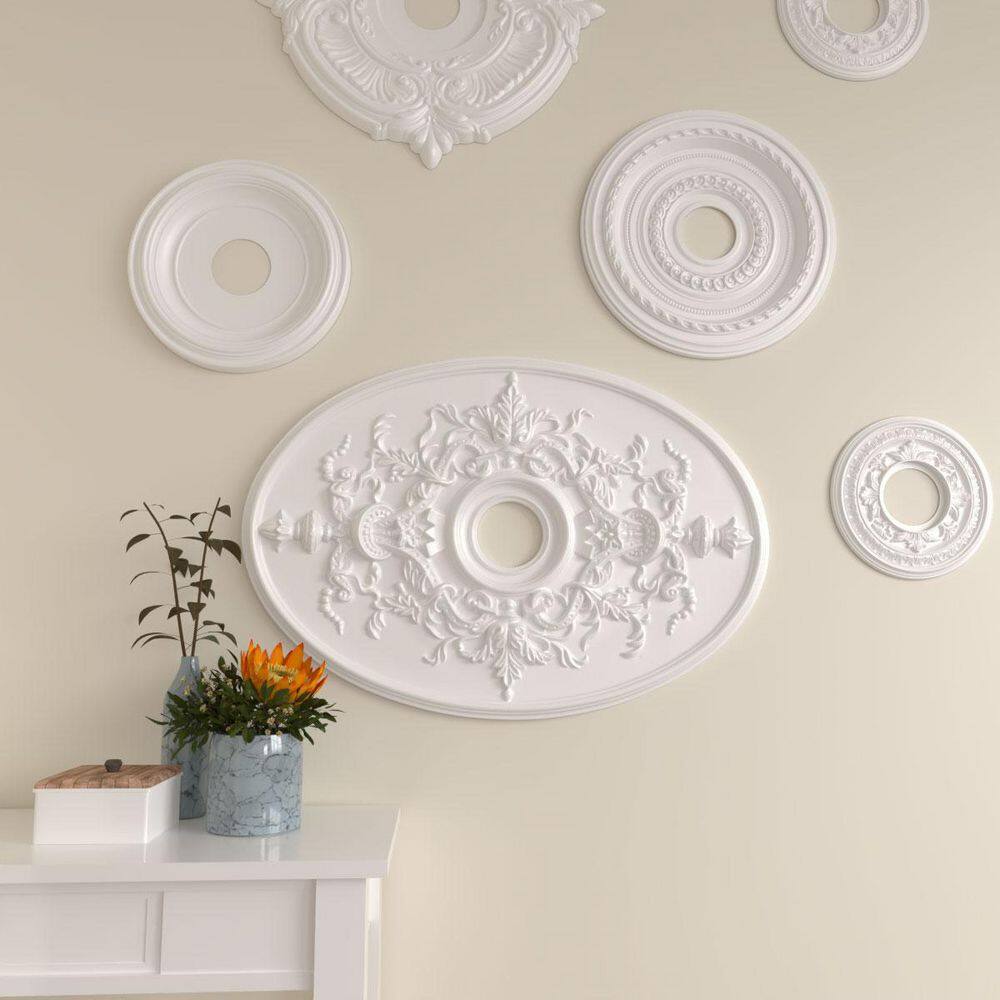 Primed White Oval Polyurethane Oxford Ceiling Medallion