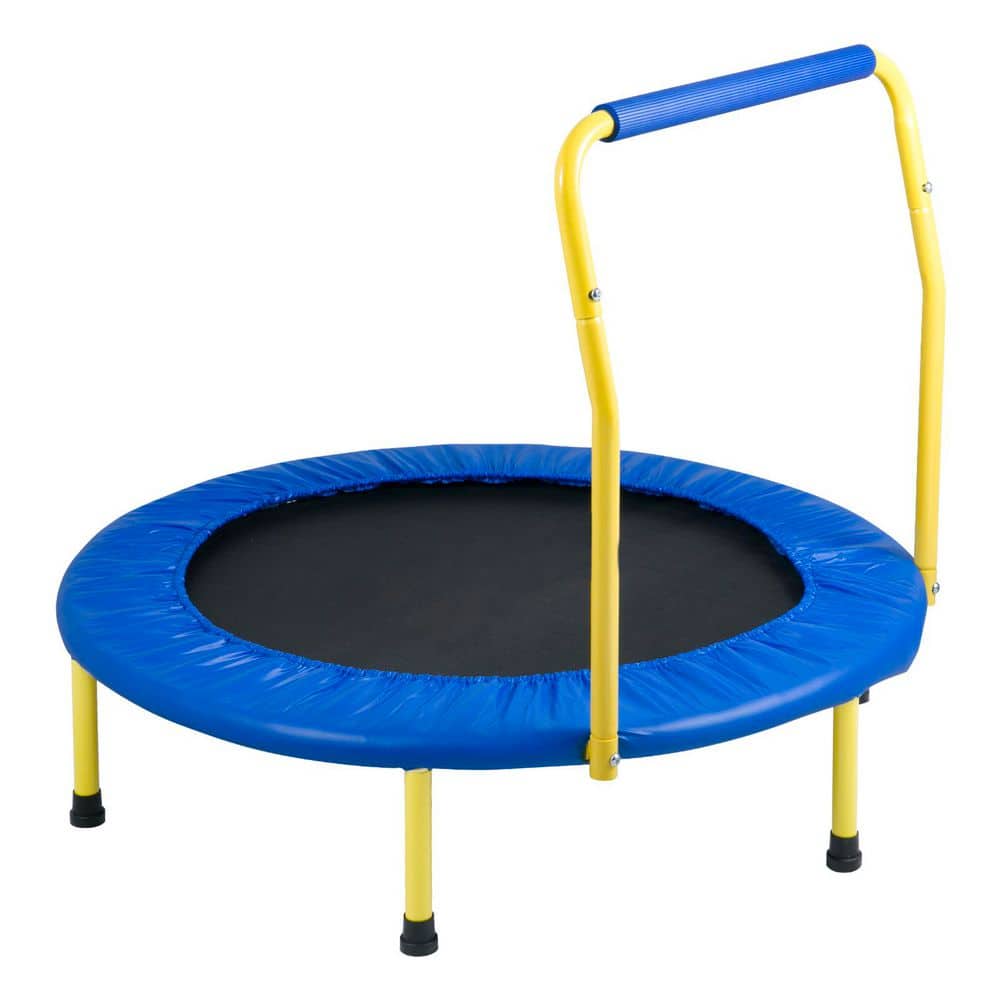36" Foldable Kids Trampoline With Adjustable Handle - Indoor/Outdoor Mini Trampoline For Toddlers (Up To 110 Lbs)