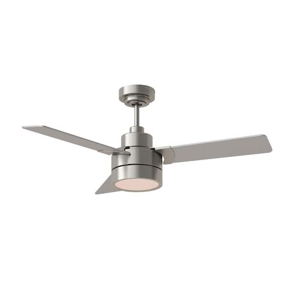 Generation Lighting Jovie 44 in. Modern Indoor/Outdoor Brushed Steel Ceiling Fan with Silver/American Walnut Reversible Blades, Light Kit