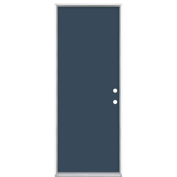 30 in. x 80 in. Flush Left Hand Inswing Night Tide Painted Steel Prehung Front Exterior Door No Brickmold
