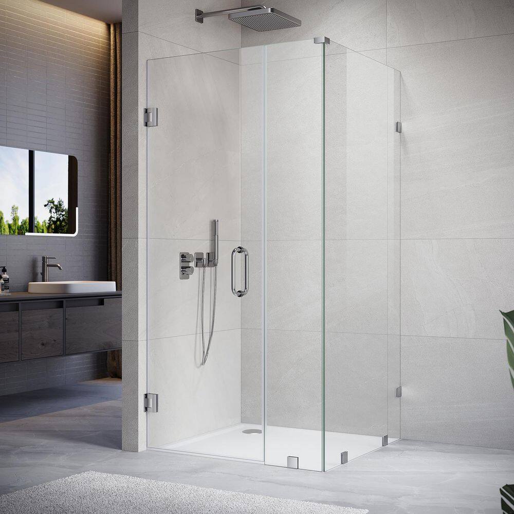 UKH07 41 in. W x 80 in. H x 37 in. D Hinged Frameless Corner Shower Enclosure in Chrome 3/8 in. Clear Glass price history on PriceWatchPro